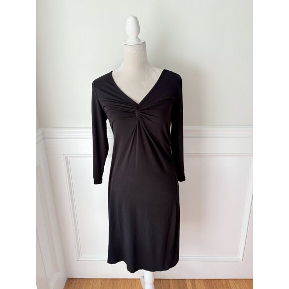 DKNYC Black Stretch Jersey V-Neck Midi Dress With Twist Detail - Picture 1 of 6